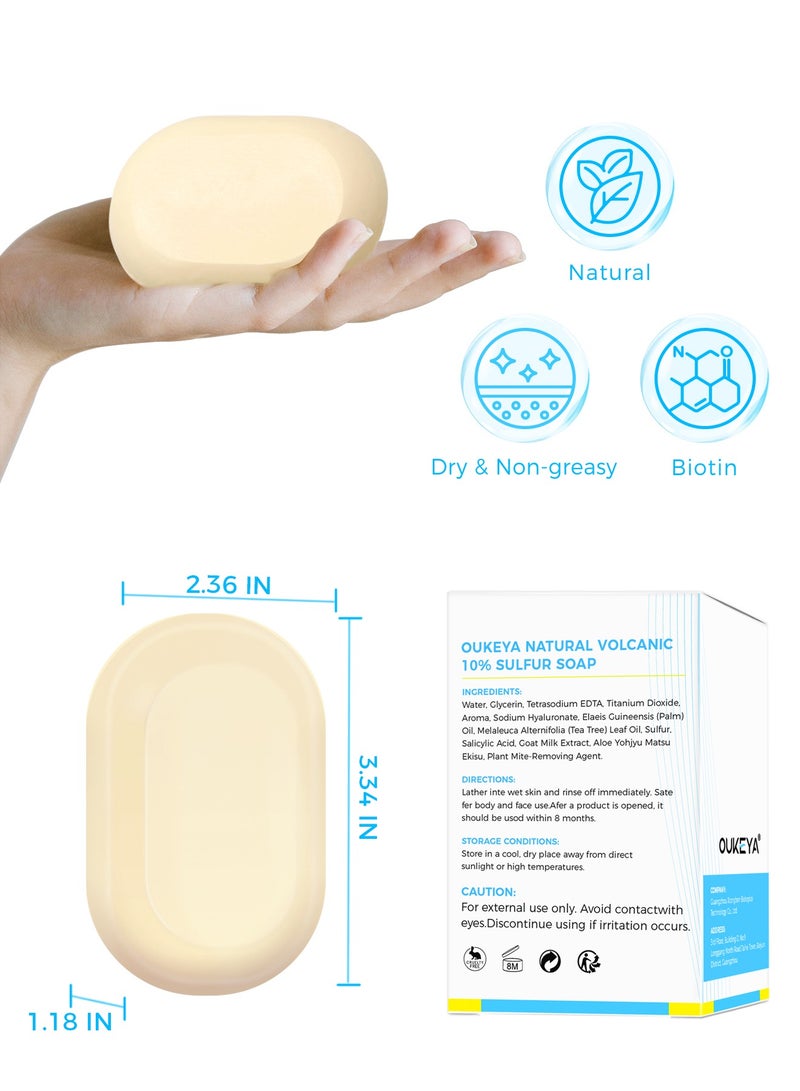 OUKEYA Sulphur Soap Cleansing Bar for Face & Body Natural Sulfur Facial Cleanser With Salicylic Acid Goat Milk and Tea Tree Oil for Acne-Prone Skin - Image 4
