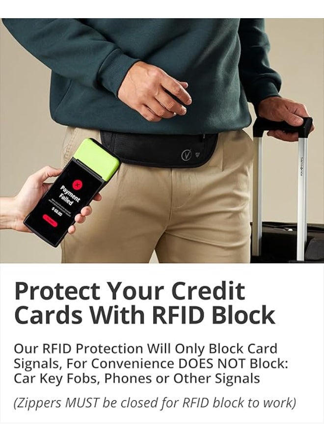 Valtamo money belt for travel hidden RFID protected waist wallet fits passport & phone, black and gray - Image 3