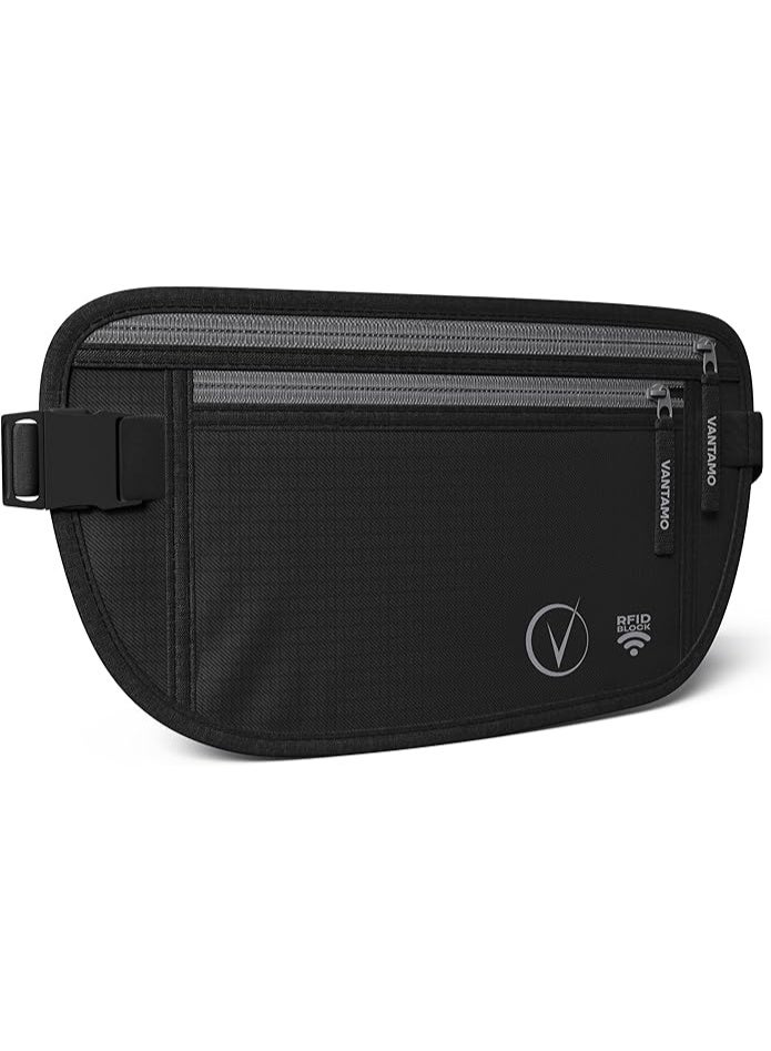Valtamo money belt for travel hidden RFID protected waist wallet fits passport & phone, black and gray - Image 1