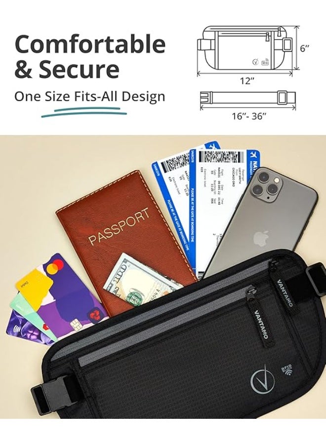 Valtamo money belt for travel hidden RFID protected waist wallet fits passport & phone, black and gray - Image 4