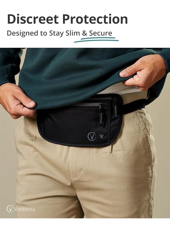 Valtamo money belt for travel hidden RFID protected waist wallet fits passport & phone, black and gray - Image 2
