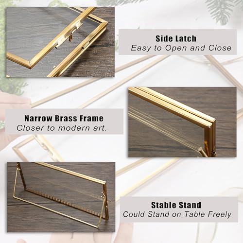 JUXYES Tabletop Business License Frame Brass License Certificate Display Frame, Double Glass Floating Diploma Frames, Desktop Golden Graduation Frames for 4x9 and 3.5x8.5 Certificate Business - Image 3
