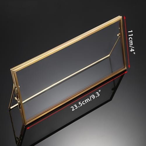 JUXYES Tabletop Business License Frame Brass License Certificate Display Frame, Double Glass Floating Diploma Frames, Desktop Golden Graduation Frames for 4x9 and 3.5x8.5 Certificate Business - Image 2