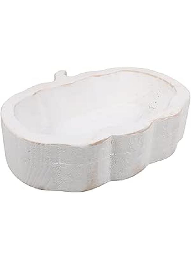 White Wooden Pumpkin Shaped Fruit Bowl Serving Plate For Snacks Dessert Presentation - Image 1