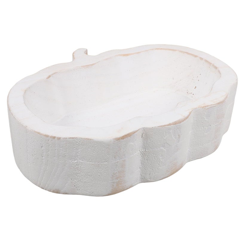 White Wooden Pumpkin Shaped Fruit Bowl Serving Plate For Snacks Dessert Presentation - Image 2