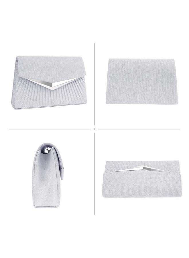 Larcenciel Women's Evening Handbags, Sparkly Pleated Silver Evening Purse with Metal Chain, Elegant Sequins Clutch Purses For Wedding Guest Formal Cocktail Prom Party Disco Club, 8.3x2.1x5.3inches - Image 3