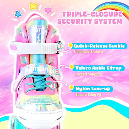 NEMONE Unicorn 4 Size Adjustable Light up Roller Skates for Girls, Pink Skates for Toddlers, Beginner Kids Roller Skates Indoor Outdoor (Unicorn S NEW) - Image 4