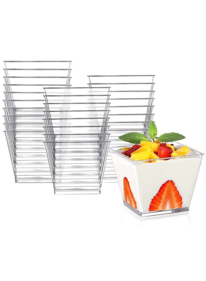 KASTWAVE Plastic Dessert Cups with Lids and Spoons, 50 Pack Small Square Clear Plastic Dessert Tumbler Cups for Desserts Appetizers Puddings Ice Cream Yogurt Candies Mousse 3.8 Oz - Image 1
