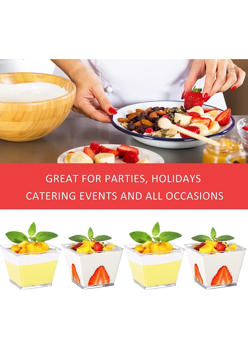 KASTWAVE Plastic Dessert Cups with Lids and Spoons, 50 Pack Small Square Clear Plastic Dessert Tumbler Cups for Desserts Appetizers Puddings Ice Cream Yogurt Candies Mousse 3.8 Oz - Image 4