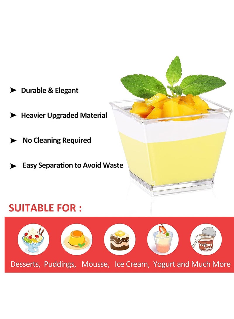 KASTWAVE Plastic Dessert Cups with Lids and Spoons, 50 Pack Small Square Clear Plastic Dessert Tumbler Cups for Desserts Appetizers Puddings Ice Cream Yogurt Candies Mousse 3.8 Oz - Image 3