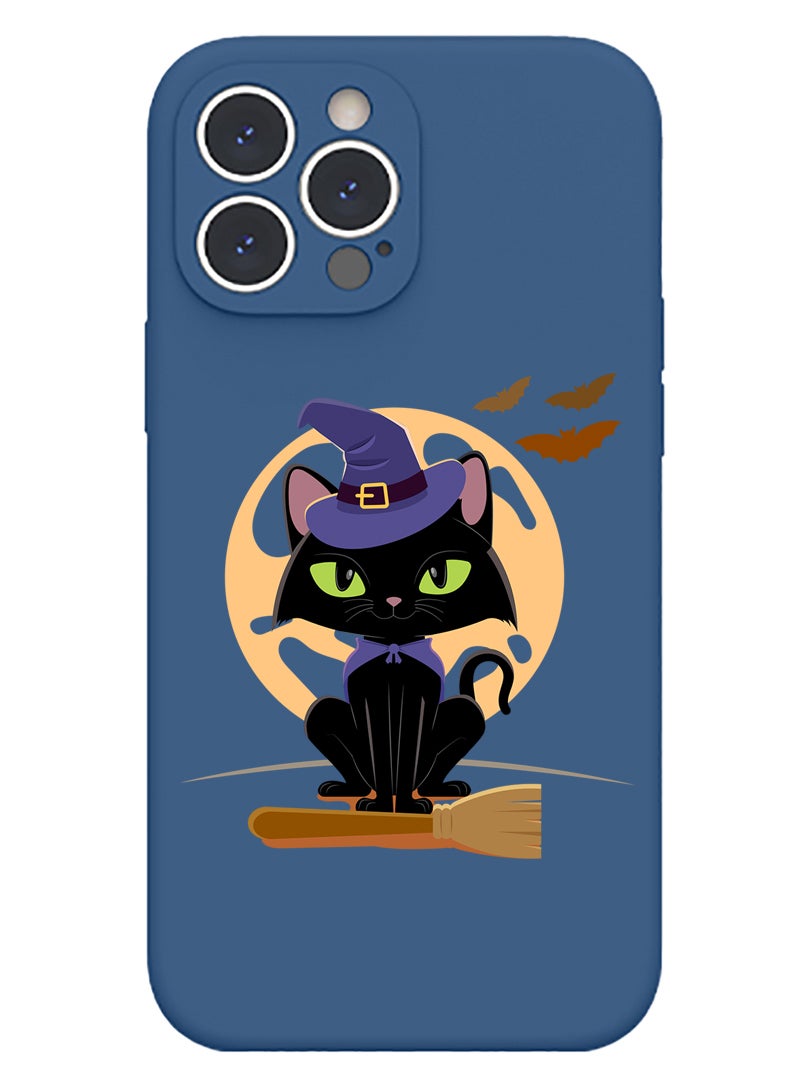 Theodor Protective Slim Fit Case Liquid Silicone Cover with Full Body Protection Anti-Scratch Shockproof Case For iPhone 15 Pro Blue  - Cat holding Baloons - Image 1