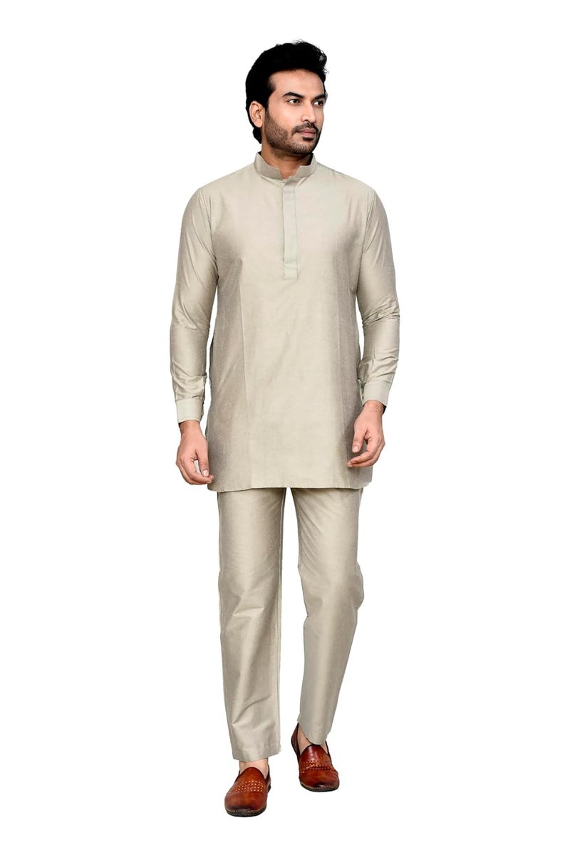 POLY2FAB Hathkargha Men’s Solid Pattern Kurta Pajama Set - Full Sleeve Traditional Ethnic Wear with Mandarin Collar - Image 1