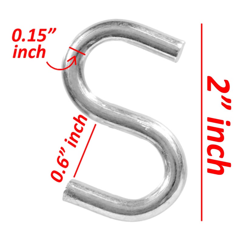 Wideskall 2"" Inch Heavy Duty Small Zinc Plated Steel S Shaped Type Utility Hooks Hanging Hooks Chrome (Pack Of 40) - Image 3