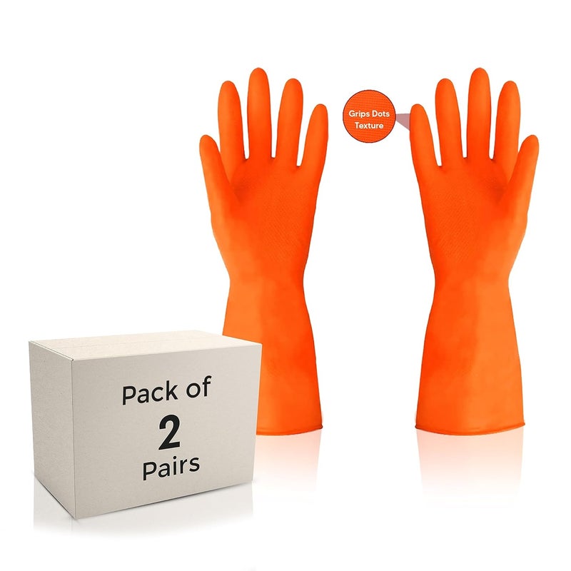 ROBUSTT Robustt Premium Orange Rubber Cleaning Gloves | Reusable Gloves for Cleaning | Chemicals & Detergents Resistant | Pack of 2 |Heavy Duty Hand Gloves|Hand Gloves for Dish Washing, Gardening & Cleaning  - Image 1