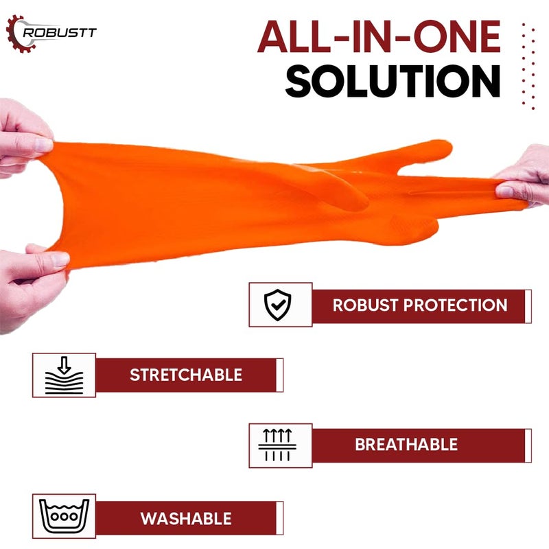 ROBUSTT Robustt Premium Orange Rubber Cleaning Gloves | Reusable Gloves for Cleaning | Chemicals & Detergents Resistant | Pack of 2 |Heavy Duty Hand Gloves|Hand Gloves for Dish Washing, Gardening & Cleaning  - Image 5