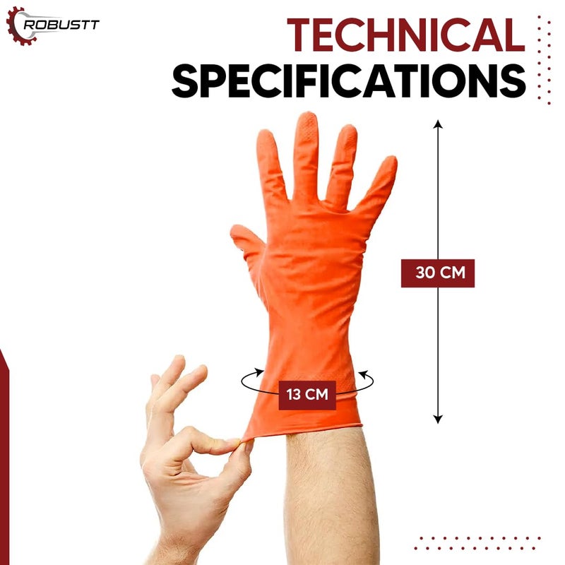 ROBUSTT Robustt Premium Orange Rubber Cleaning Gloves | Reusable Gloves for Cleaning | Chemicals & Detergents Resistant | Pack of 2 |Heavy Duty Hand Gloves|Hand Gloves for Dish Washing, Gardening & Cleaning  - Image 3