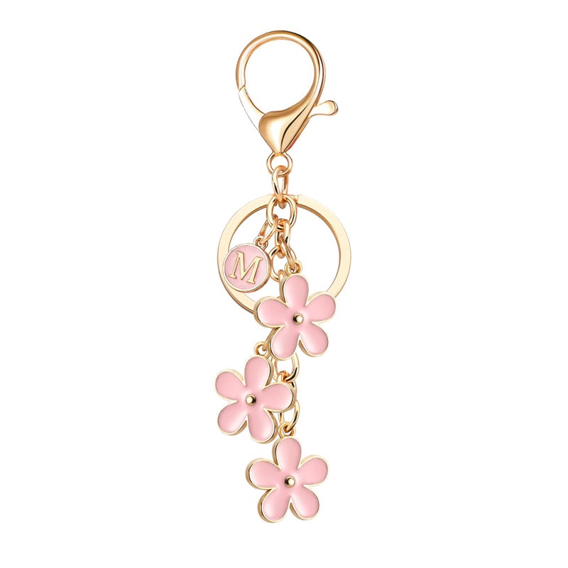 OUMILAN Initial Letter Keychain Cute Flower Charms Keyring for Handbag Backpackâ€“Personalized A-Z Alphabet Jewelry Gift for Women Girl (M, Pink) - Image 1