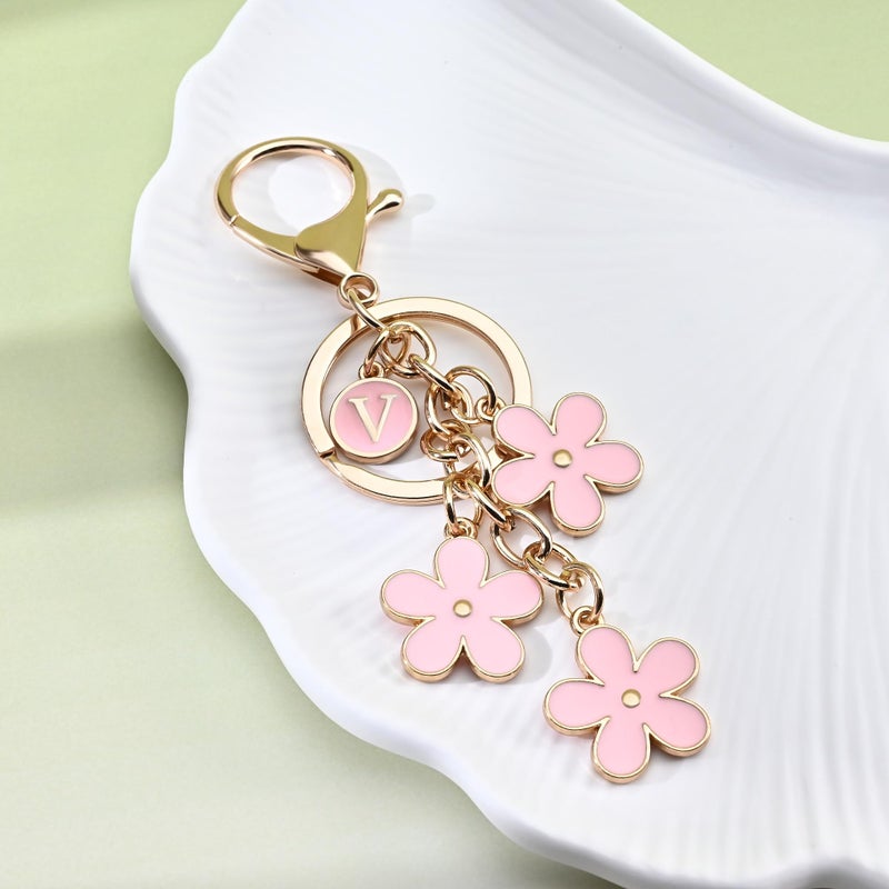 OUMILAN Initial Letter Keychain Cute Flower Charms Keyring for Handbag Backpackâ€“Personalized A-Z Alphabet Jewelry Gift for Women Girl (M, Pink) - Image 3