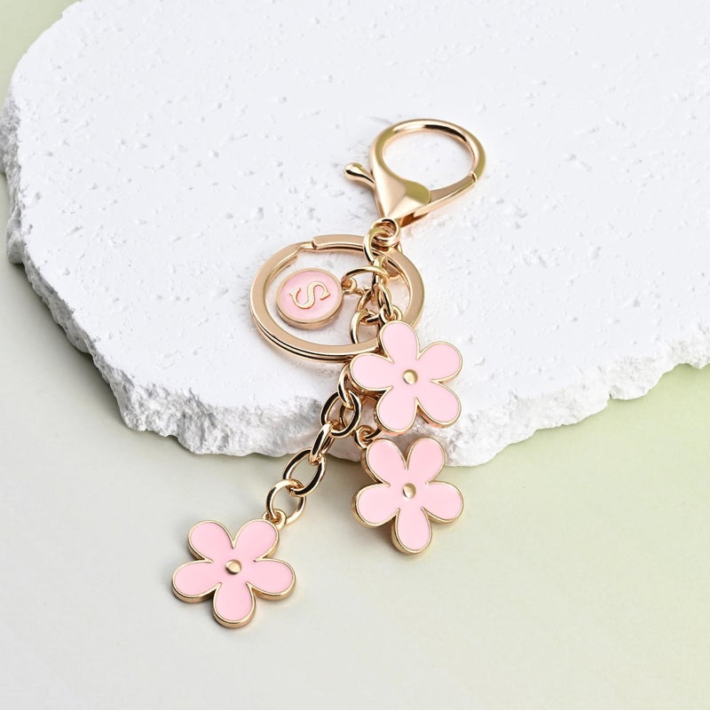 OUMILAN Initial Letter Keychain Cute Flower Charms Keyring for Handbag Backpackâ€“Personalized A-Z Alphabet Jewelry Gift for Women Girl (M, Pink) - Image 4