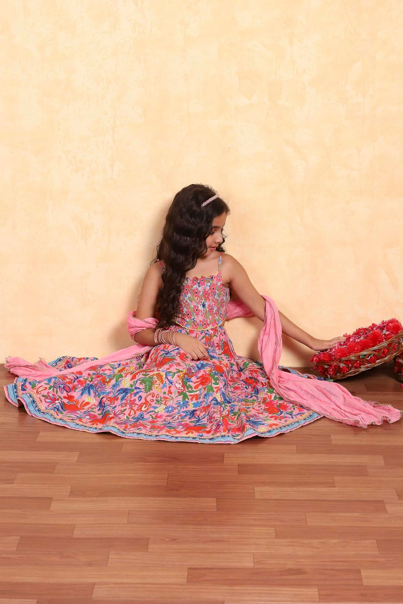 BIBA Printed Viscose Regular Fit Girls Top Lehenga Dupatta Set (PINK, 14-15 Y) - Image 2