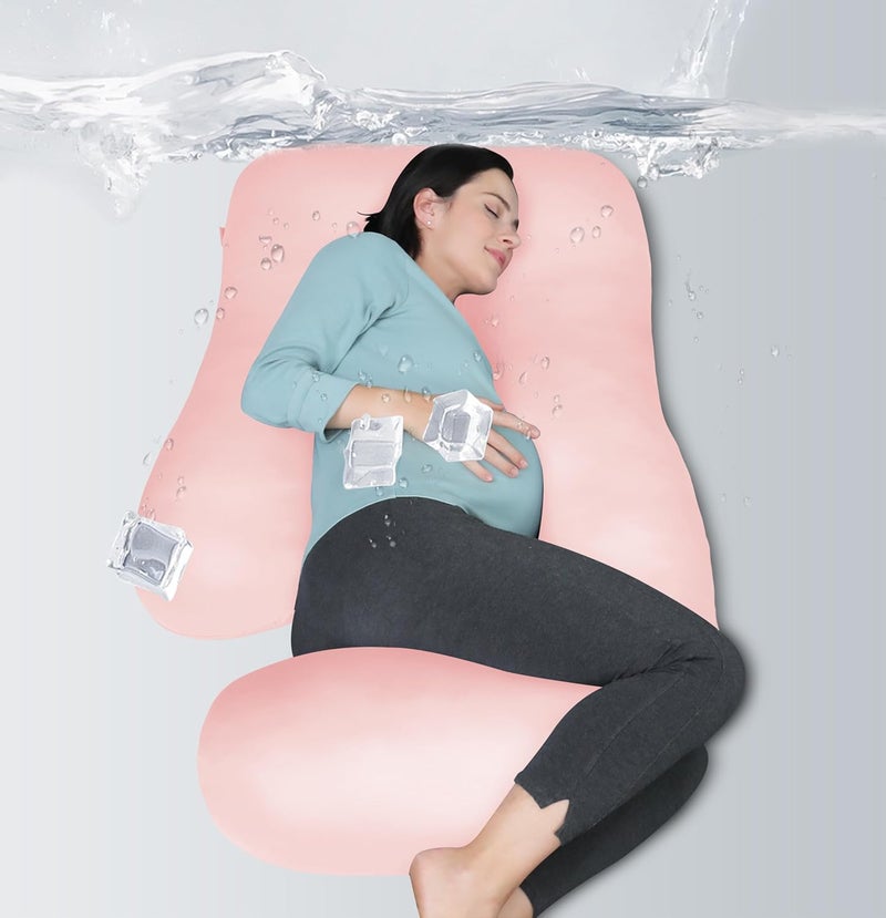 MOON PARK Pregnancy Pillows for Sleeping - U Shaped Full Body Maternity Pillow with Removable Cover - Support for Back, Legs, Belly, Hips - 57 Inch - Pink - Cooling Cover - Image 1