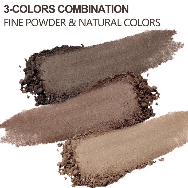 GEUUFEA 3 Colors Eyebrow Makeup Kit, Professional Brow Contour Palette, Waterproof Long-lasting Eyebrow Filler Powder with Mirror & Brow Brush - Image 2