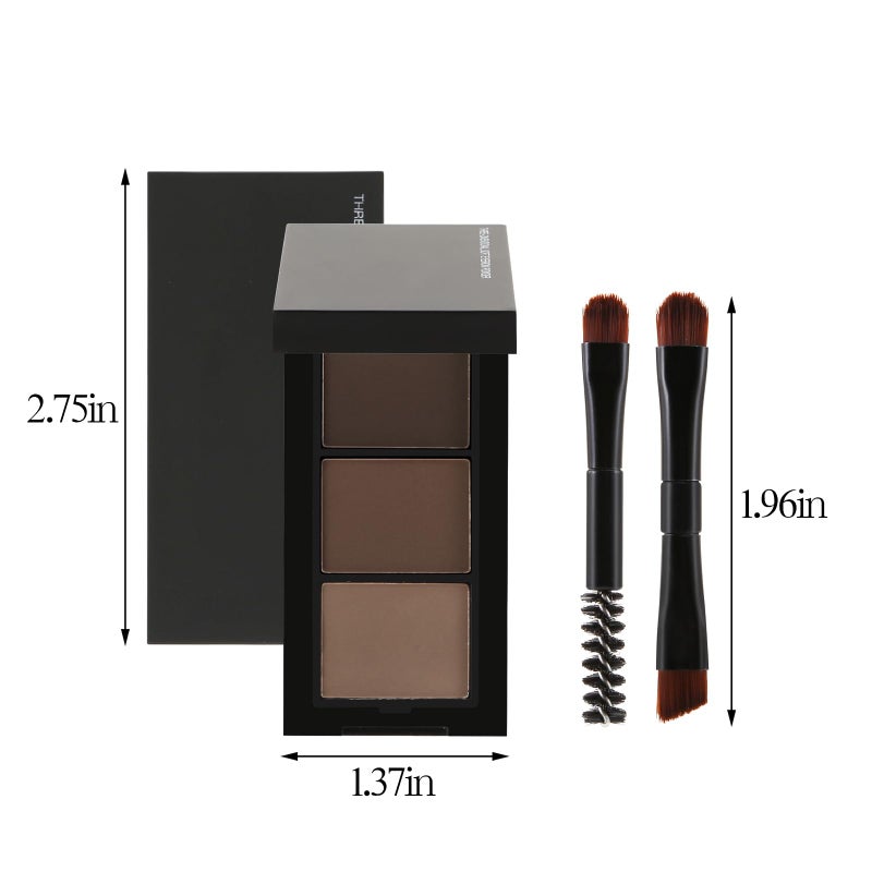 GEUUFEA 3 Colors Eyebrow Makeup Kit, Professional Brow Contour Palette, Waterproof Long-lasting Eyebrow Filler Powder with Mirror & Brow Brush - Image 5