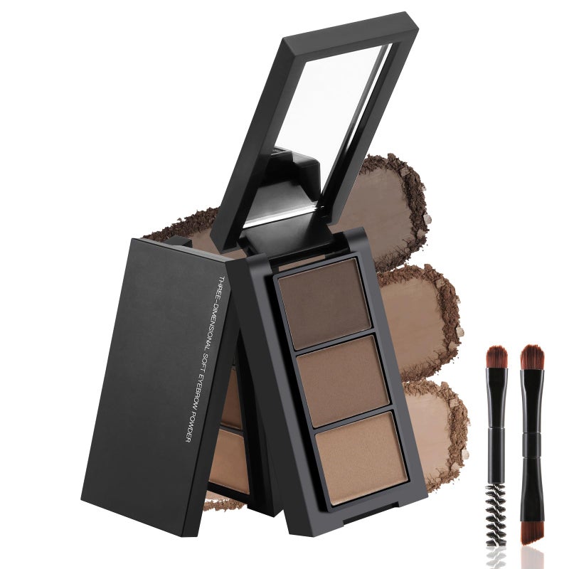GEUUFEA 3 Colors Eyebrow Makeup Kit, Professional Brow Contour Palette, Waterproof Long-lasting Eyebrow Filler Powder with Mirror & Brow Brush - Image 1