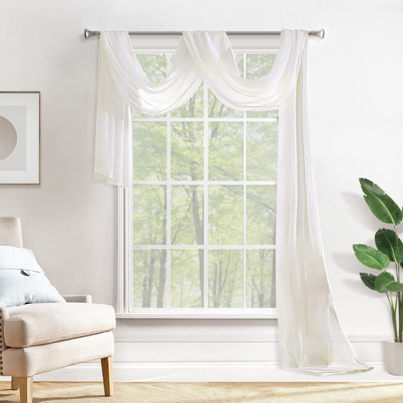 MIULEE Sheer Window Scarf Extra Long 216 Inch Elegant Valance Soft Voile Canopy Bed Curtain for Wedding Ceremony Home Decor 54x216 Ivory