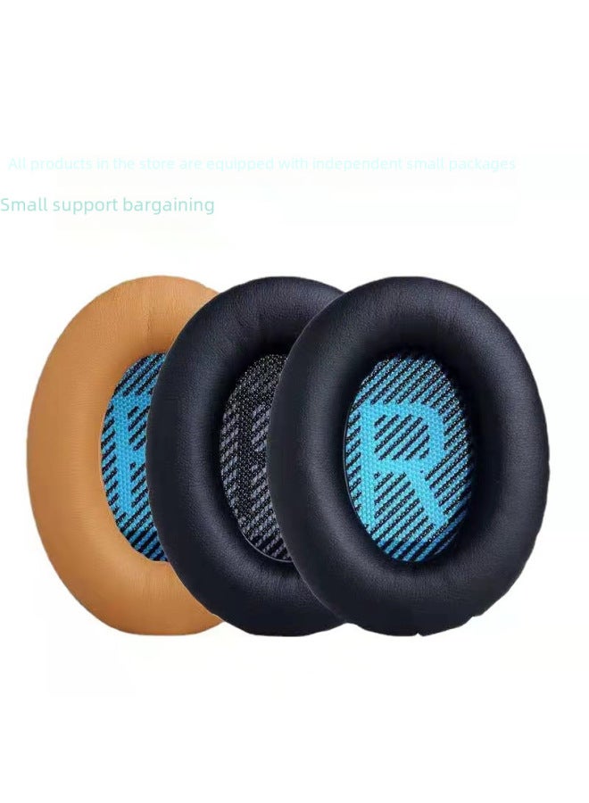 Doctor Qc35 Qc15 Qc25 Headset Ear Cushion Pullover Style Earphone Cover Ae2/i Sponge Leather Cover Real Protein Leather-Color:Beige With LR Blue Pad A Beat 2 For A Pair Of Belt Packaging - Image 2