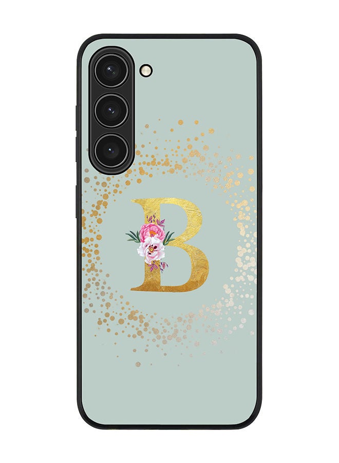 Stylizedd Rugged Black edge case for Samsung Galaxy S23+ 5G Slim fit Soft Case Flexible Rubber Edges TPU Gel Thin Cover - Custom Monogram Initial Letter Floral Pattern Alphabet - B (Light Grey) - Image 1
