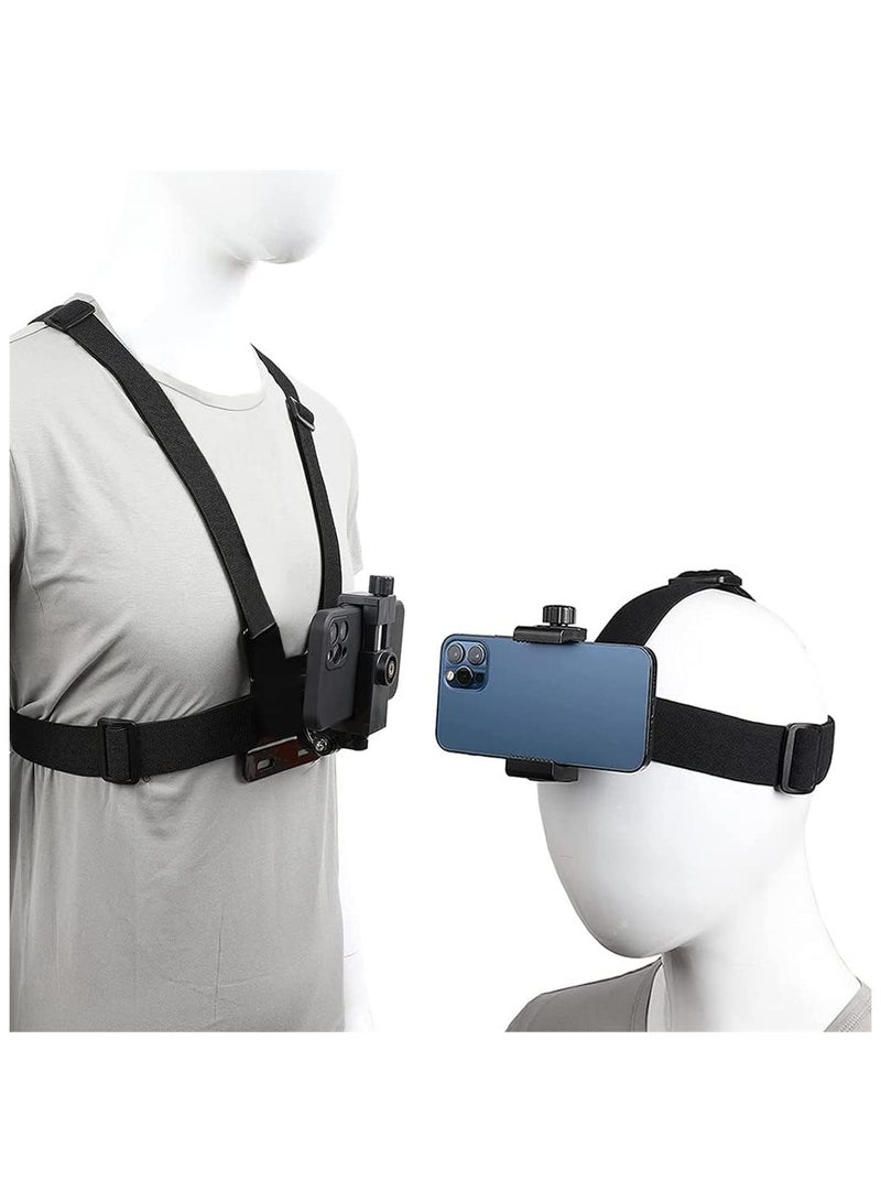 Mobile Phone Chest Strap Harness Mount Head Strap Holder Kit for POV/VLOG,Cell Phone Clip Compatible with iPhone,Samsung,GoPro Hero 9, 8,7, 6, 5, 4, 3,2, 1,AKASO,DJI Osmo,and Action Cameras - Image 1