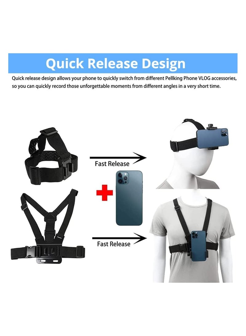 Mobile Phone Chest Strap Harness Mount Head Strap Holder Kit for POV/VLOG,Cell Phone Clip Compatible with iPhone,Samsung,GoPro Hero 9, 8,7, 6, 5, 4, 3,2, 1,AKASO,DJI Osmo,and Action Cameras - Image 2