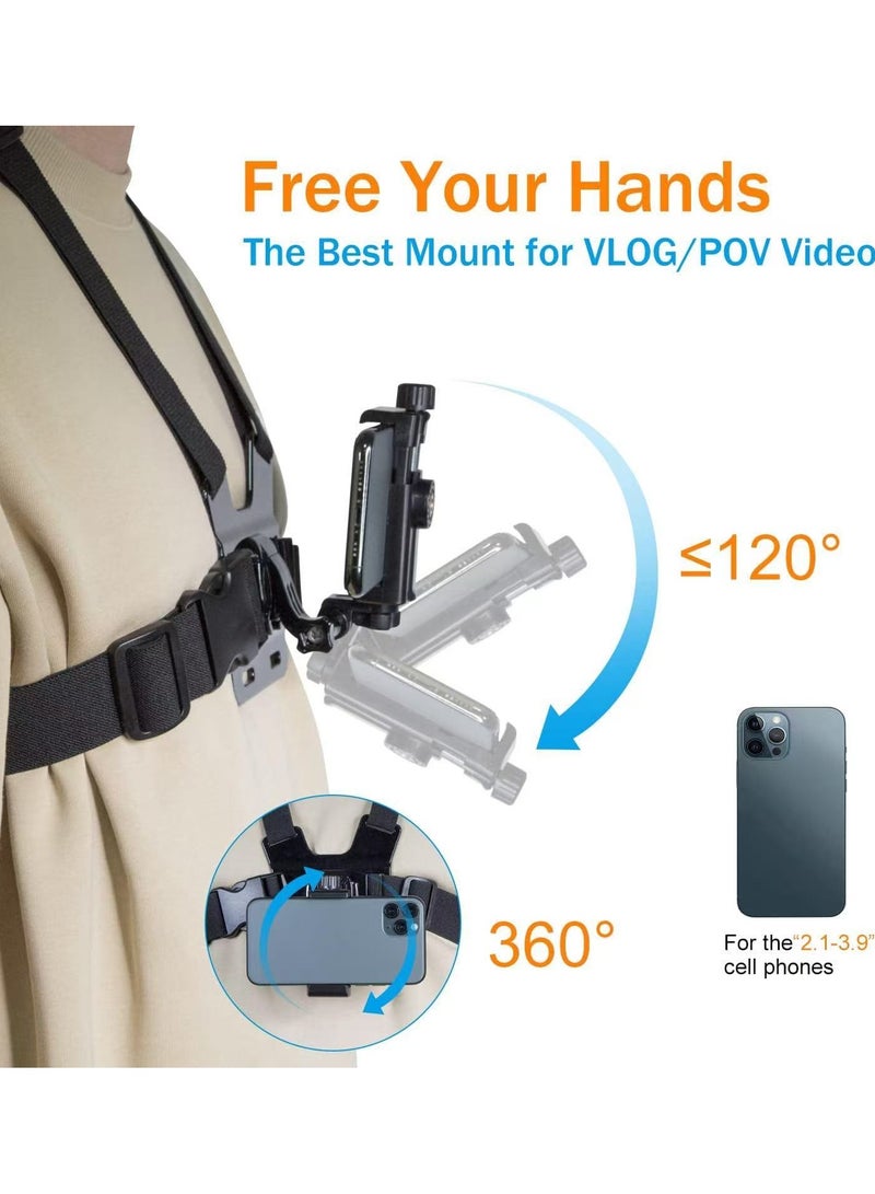 Mobile Phone Chest Strap Harness Mount Head Strap Holder Kit for POV/VLOG,Cell Phone Clip Compatible with iPhone,Samsung,GoPro Hero 9, 8,7, 6, 5, 4, 3,2, 1,AKASO,DJI Osmo,and Action Cameras - Image 4