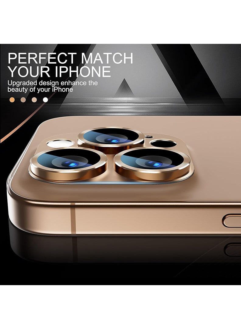 Theodor iPhone 13 Pro Max/ 13 Pro  Camera Lens Protector With 9H Tempered Glass Camera Ring Anti Scratch Metal Plate [Drop Protection], Case Friendly Camera Cover, Gold - Image 5