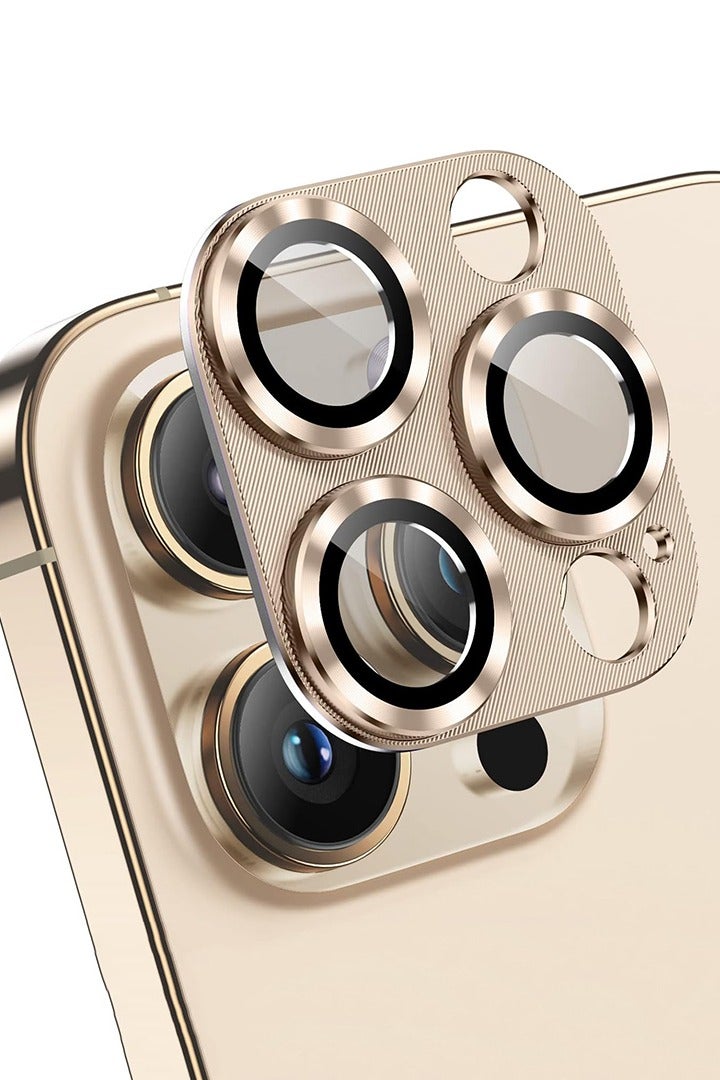Theodor iPhone 13 Pro Max/ 13 Pro  Camera Lens Protector With 9H Tempered Glass Camera Ring Anti Scratch Metal Plate [Drop Protection], Case Friendly Camera Cover, Gold - Image 1