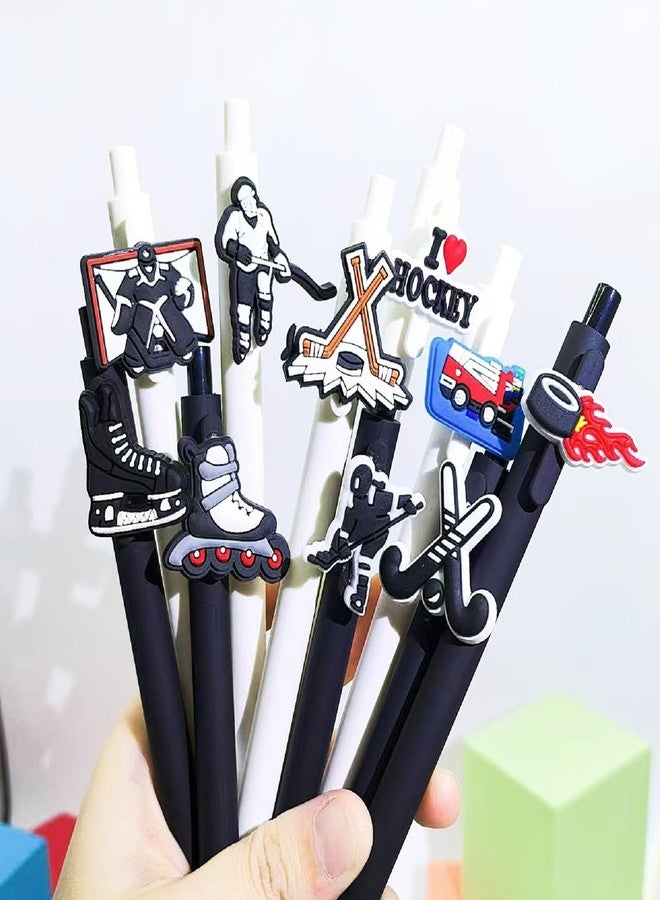 QFSH 10Pcs Black White Ice Hockey Ballpoint Pens Playful Stick Puck Charm Writing Pens for Athlete Students Supplies 1mm Black Ink - Image 3