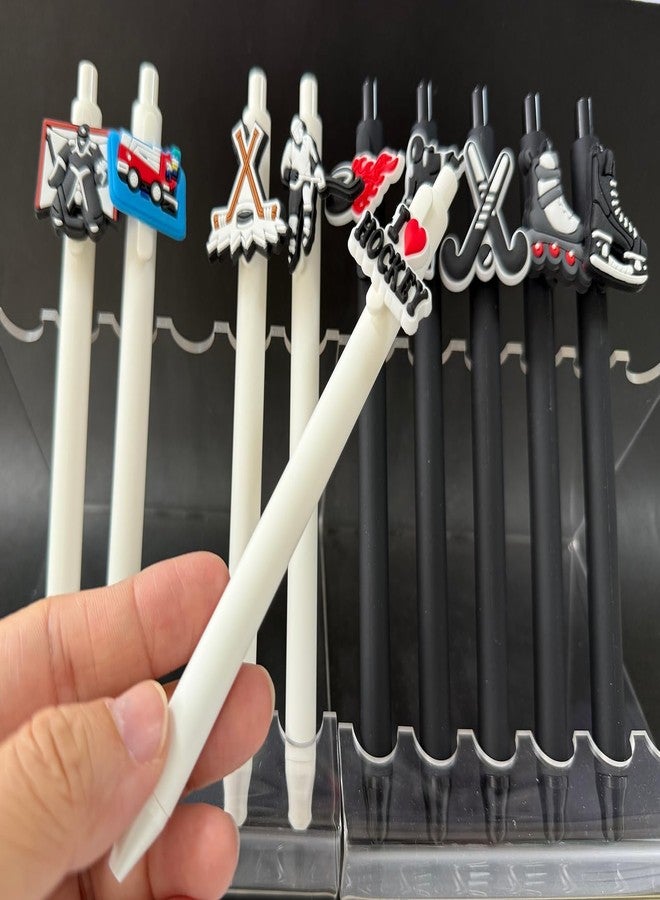 QFSH 10Pcs Black White Ice Hockey Ballpoint Pens Playful Stick Puck Charm Writing Pens for Athlete Students Supplies 1mm Black Ink - Image 4