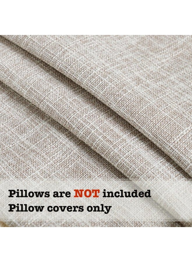Daptsy Faux Linen Fringe Decorative Throw Pillow Covers 18x18 Inch Set of 2 Beige Burlap Boho Farmhouse Pillowcases with Tassels Rustic Woven Textured Cushion Cases for Sofa Bed Living Room Home Decor - Image 3