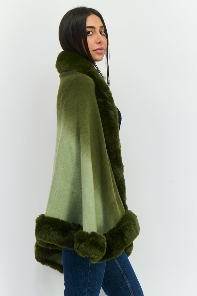 ADRIENNE VITTADINI Women Faux Fur Wraps, Olive Combo - Image 2