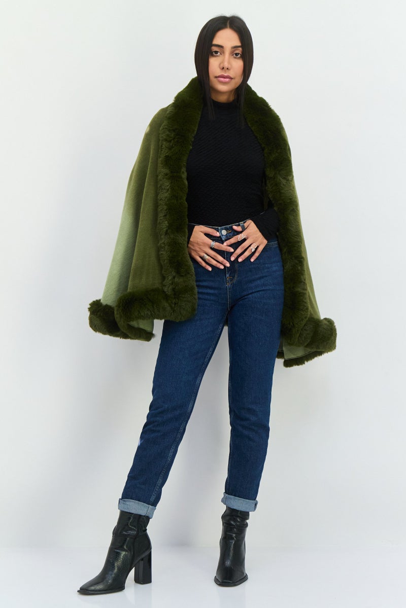 ADRIENNE VITTADINI Women Faux Fur Wraps, Olive Combo - Image 4