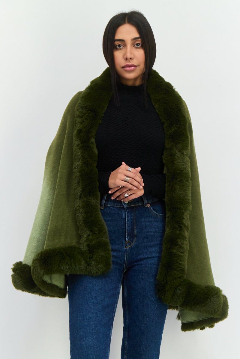 ADRIENNE VITTADINI Women Faux Fur Wraps, Olive Combo - Image 1