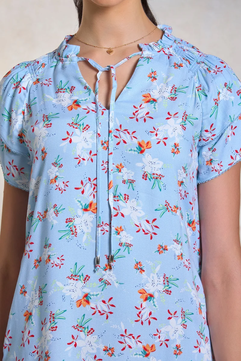 فيرجيو Viscose Floral Workwear  Sky Batwing Shift Dresses for Women