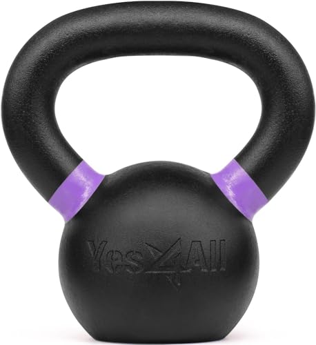 Yes4All  kettlebell مطلي بالبودرة Yes4All، 13 رطل نواة حديدية مصبوبة مع مقبض غير قابل للانزلاق وقاعدة مسطحة للتكييف، متين لتدريب القوة - زوج، بنفسجي - Image 2