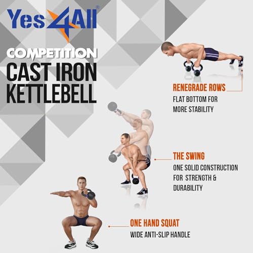 Yes4All  kettlebell مطلي بالبودرة Yes4All، 13 رطل نواة حديدية مصبوبة مع مقبض غير قابل للانزلاق وقاعدة مسطحة للتكييف، متين لتدريب القوة - زوج، بنفسجي - Image 5