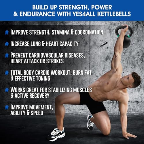 Yes4All  kettlebell مطلي بالبودرة Yes4All، 13 رطل نواة حديدية مصبوبة مع مقبض غير قابل للانزلاق وقاعدة مسطحة للتكييف، متين لتدريب القوة - زوج، بنفسجي - Image 4