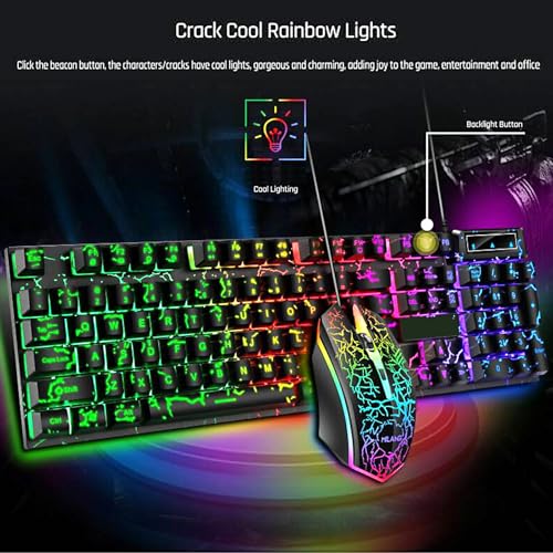 Guiheng Wired Crack Rainbow Gaming Keyboard, 104 Keys Light Up Mechanical Feeling Computer Keyboard for Windows, Laptop, PC Gamers Office Device, Travel, Easy to Carry on Business Trip,Woking(Black) - Image 2