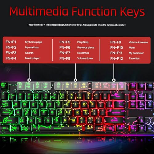 Guiheng Wired Crack Rainbow Gaming Keyboard, 104 Keys Light Up Mechanical Feeling Computer Keyboard for Windows, Laptop, PC Gamers Office Device, Travel, Easy to Carry on Business Trip,Woking(Black) - Image 4