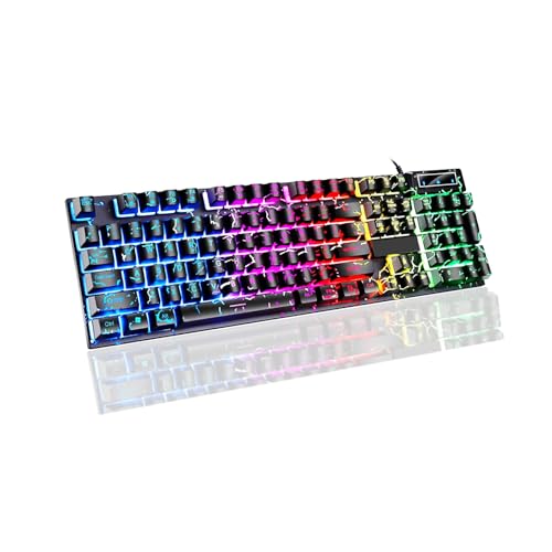 Guiheng Wired Crack Rainbow Gaming Keyboard, 104 Keys Light Up Mechanical Feeling Computer Keyboard for Windows, Laptop, PC Gamers Office Device, Travel, Easy to Carry on Business Trip,Woking(Black) - Image 1