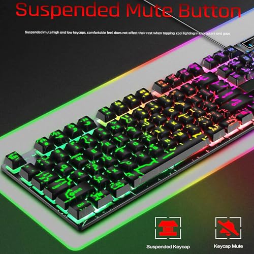 Guiheng Wired Crack Rainbow Gaming Keyboard, 104 Keys Light Up Mechanical Feeling Computer Keyboard for Windows, Laptop, PC Gamers Office Device, Travel, Easy to Carry on Business Trip,Woking(Black) - Image 5